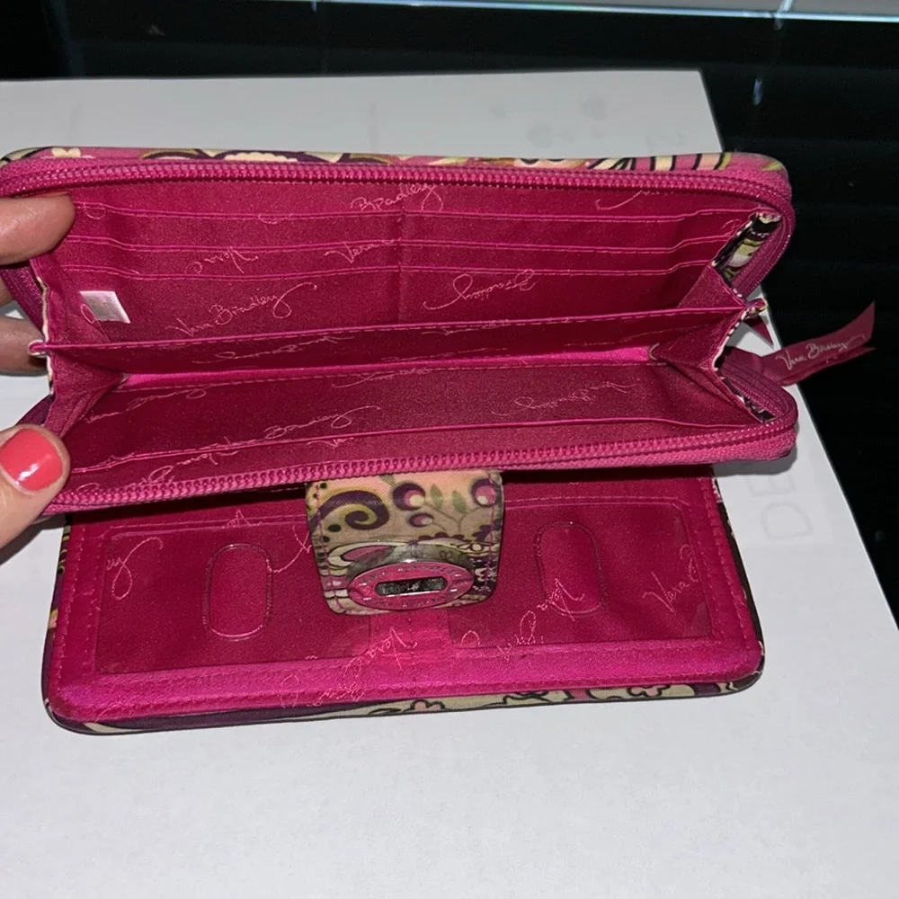 Vera Bradley Paisley Print Turn Lock Wallet – Burgundy, Pink & Green Floral - Picture 5 of 9
